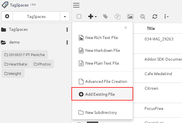 Add existing file functionality