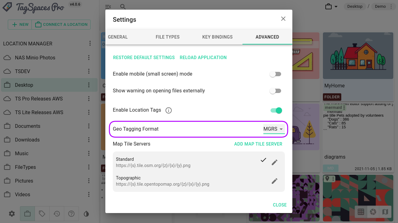 Enabling MGRS in the advanced settings