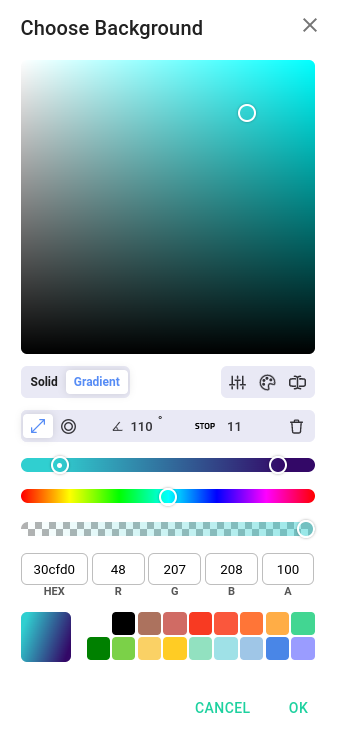 Editor for background color and gradients