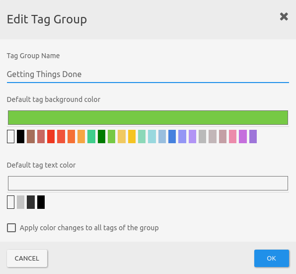 Changing the default tag colors in a tag group