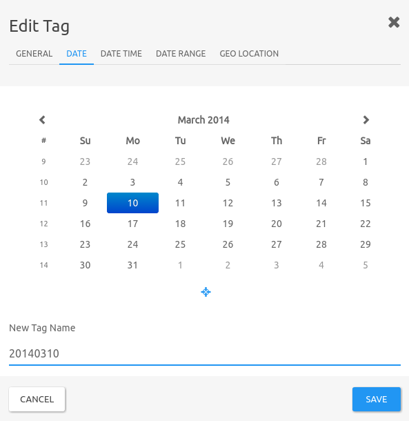 screenshot showing the editor for date and time related tags