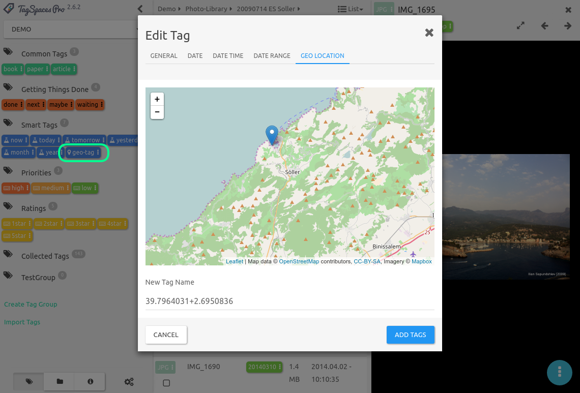 Geotagging in TagSpaces