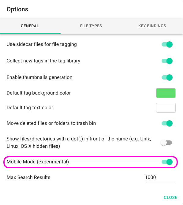 Switch for activation of the mobile mode