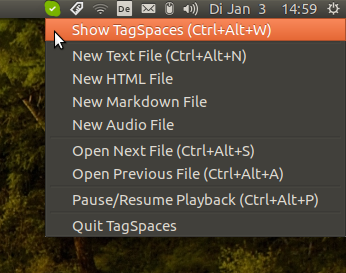 screenshot showing the new tray menu under Ubuntu Linux