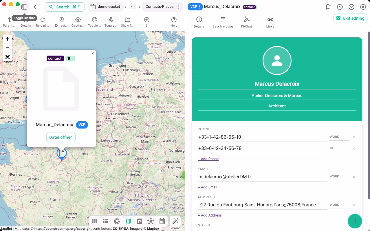 Editing a contact in the new contact editor