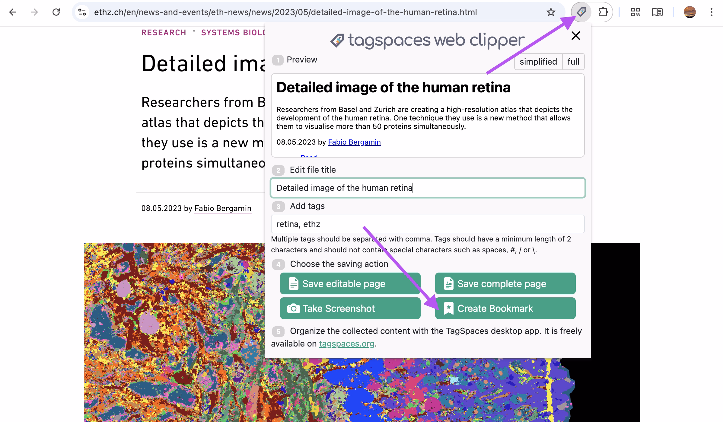 Saving bookmark with the browser extension