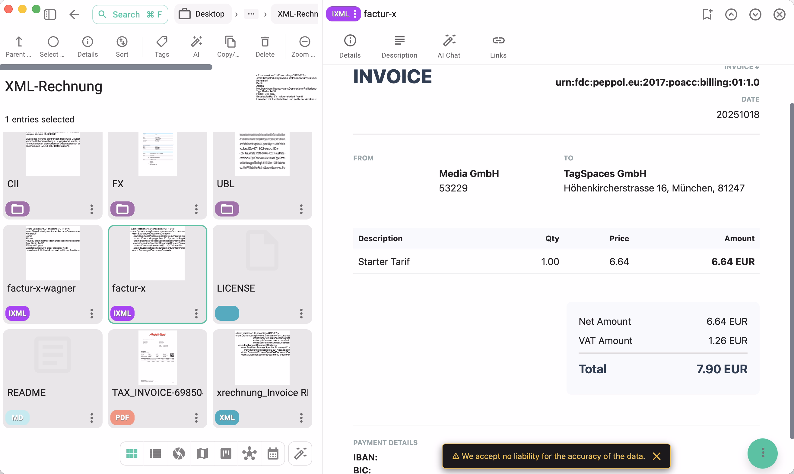 TagSpaces with integrated e-invoice viewer