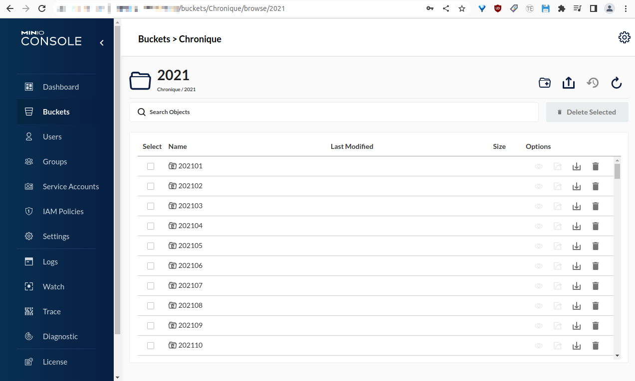 Minio management console