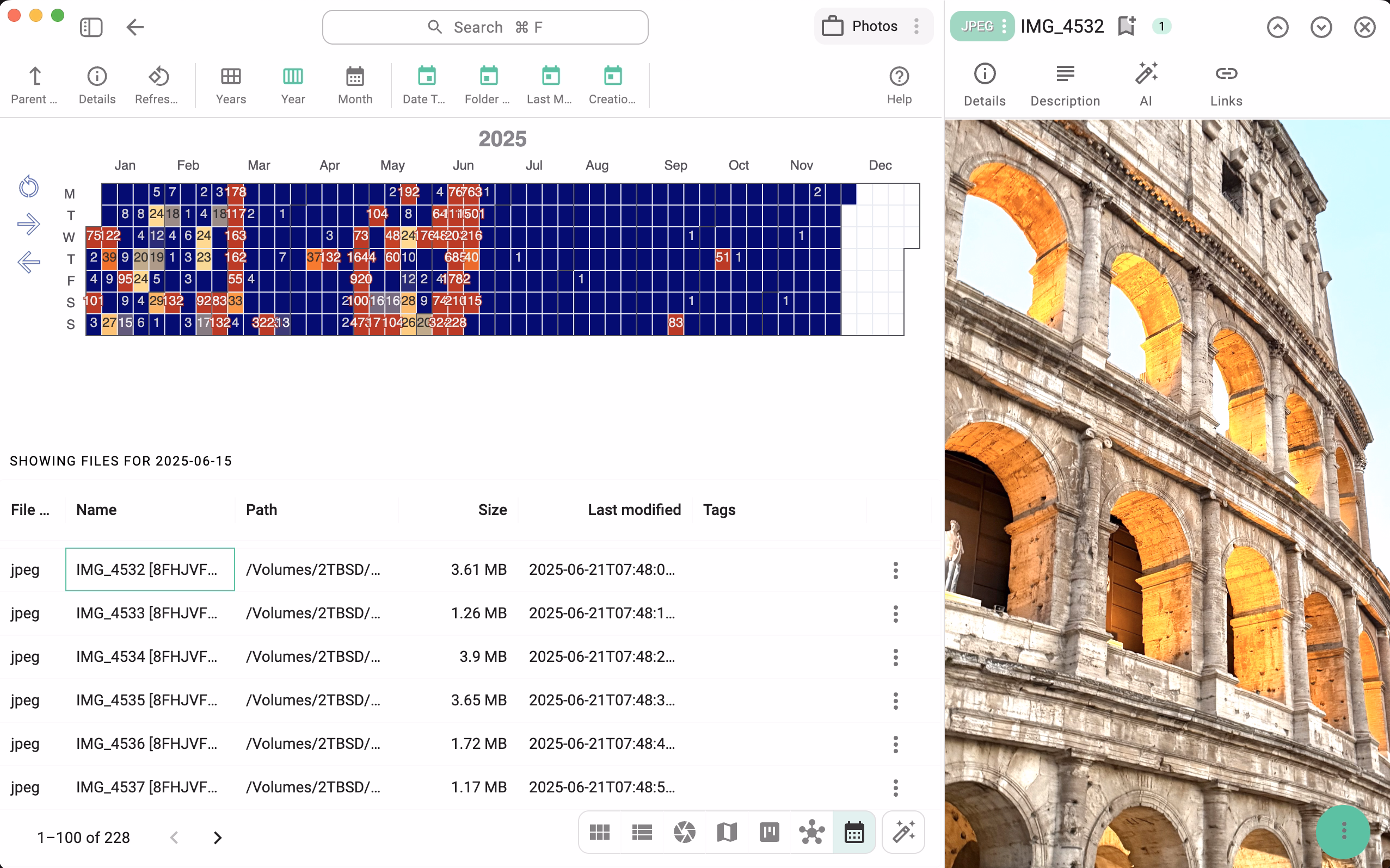 Year view in calendar perspective