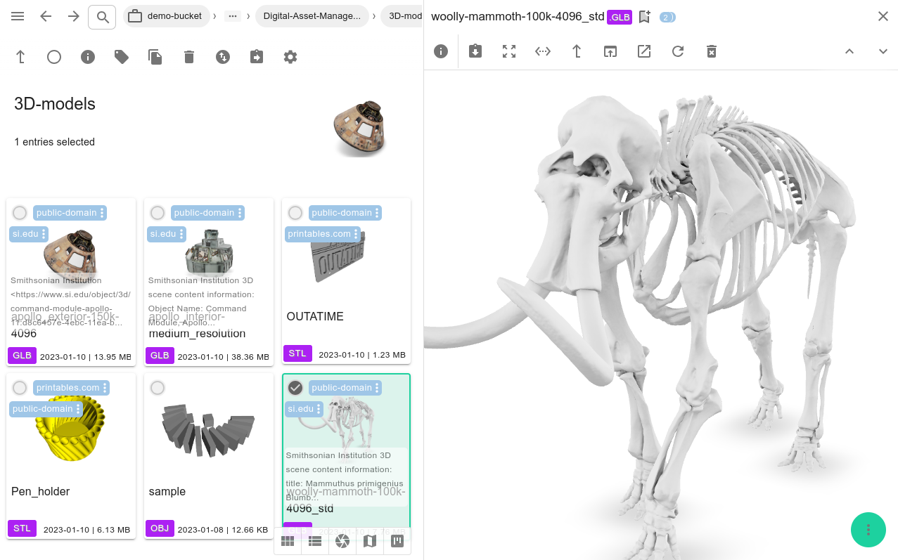 3d models can be previewed and organized