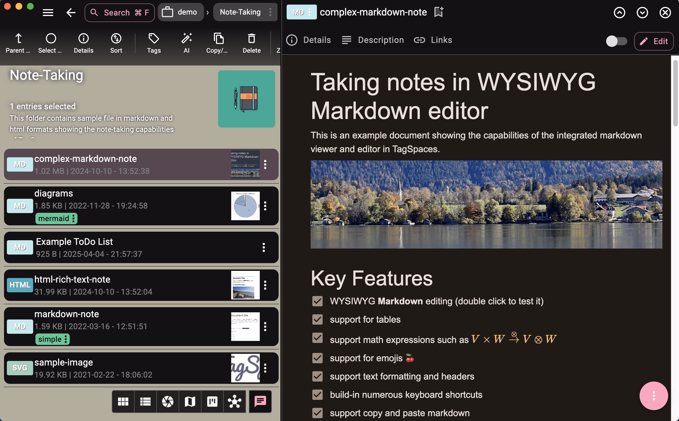 Taking digital notes in TagSpaces