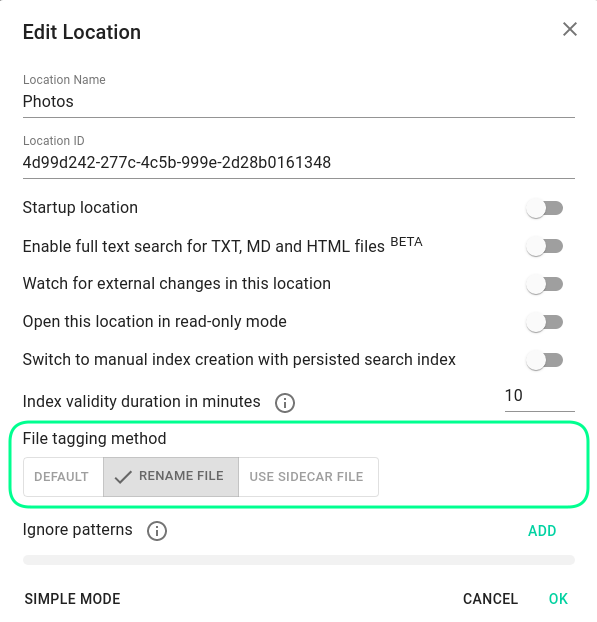 Choosing the tagging method in TagSpaces