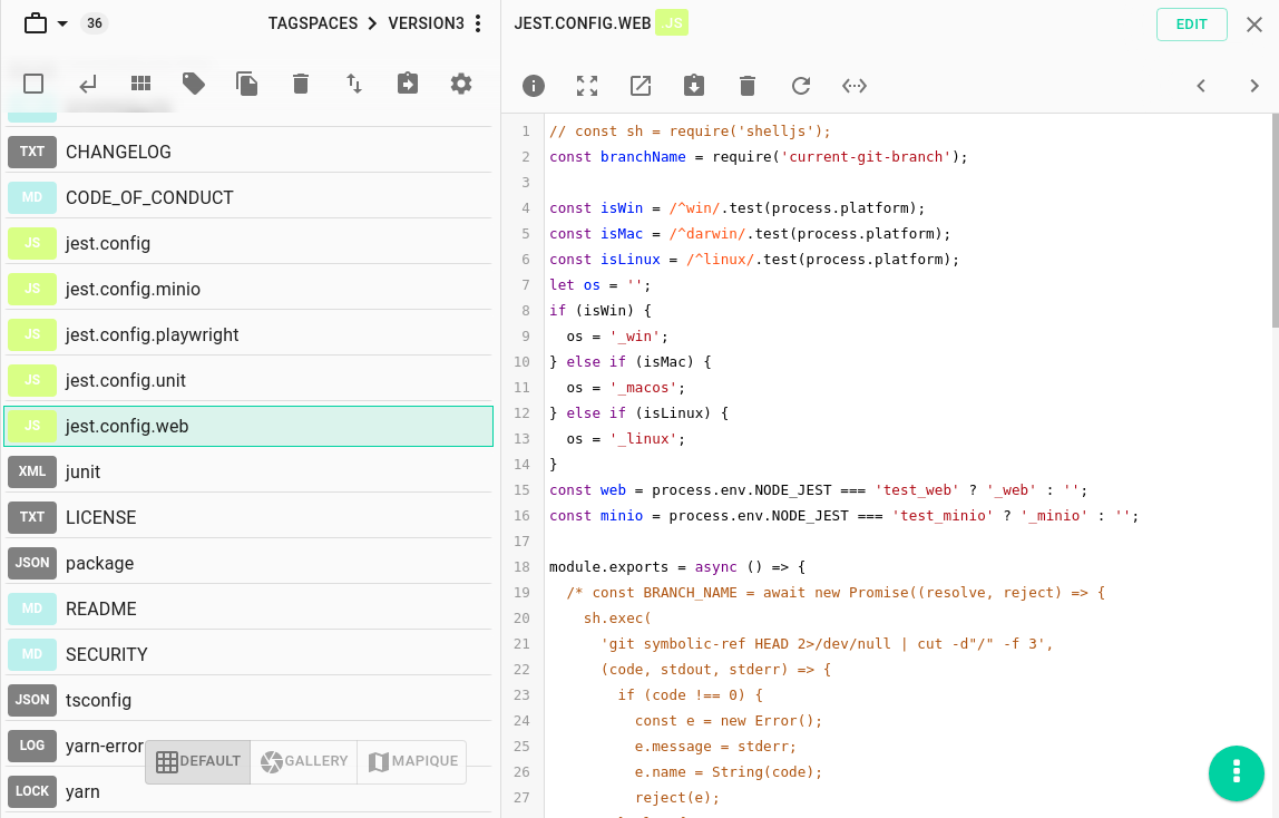 Screenshot showing the source code highlighting of a JavaScript file