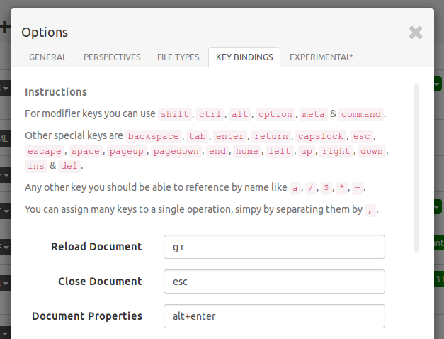 configuring custom keyboard shortcuts for tagspaces