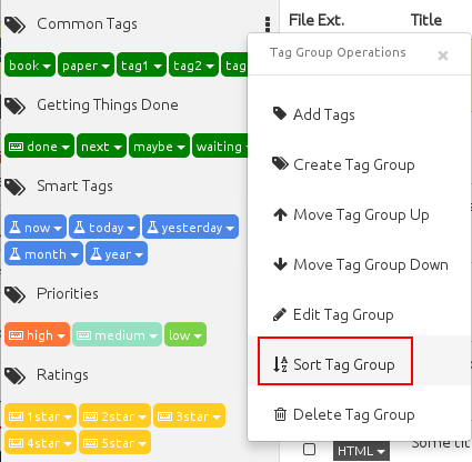 Sort tag group functionality