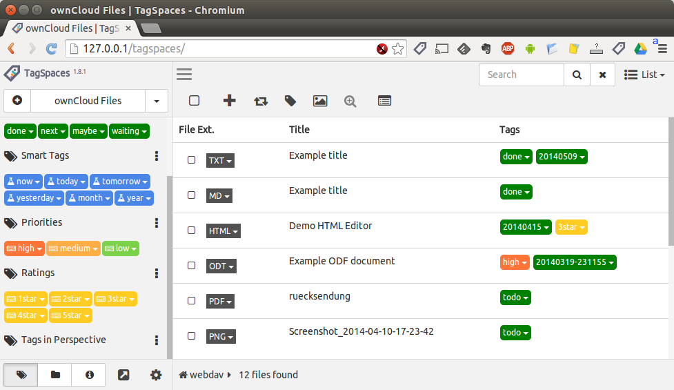 screenshot of tagspaces showing the hosted edition