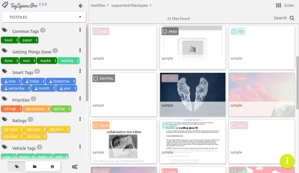 Here you will find the new features and improvements in release 2.5 of TagSpaces.