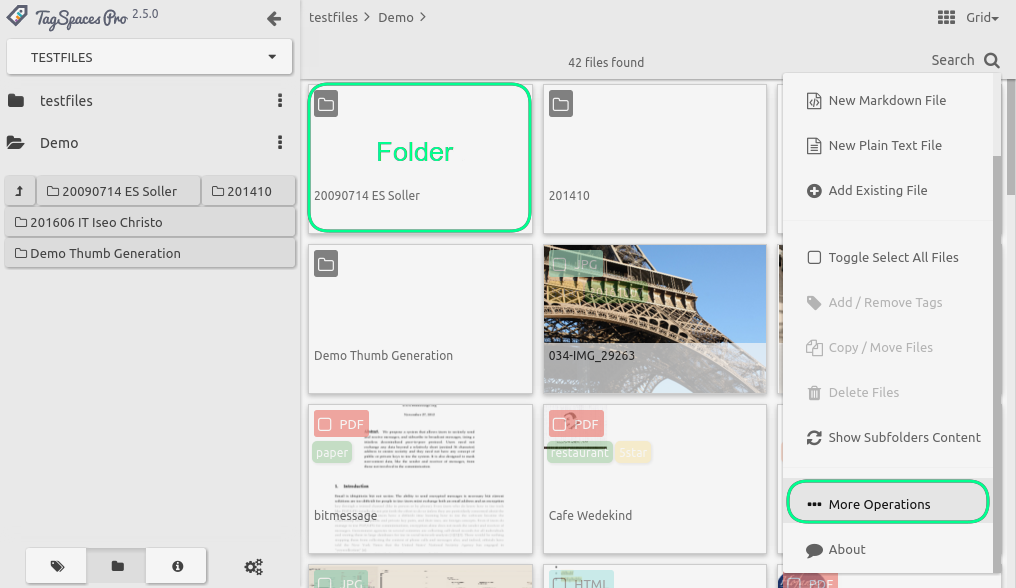 subfolder support in the grid perspective