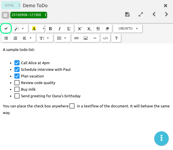 todo list demonstration in the editorHTmL extension