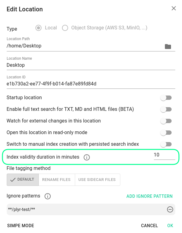 Adjusting the index expiration duration