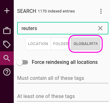 Global search in TagSpaces