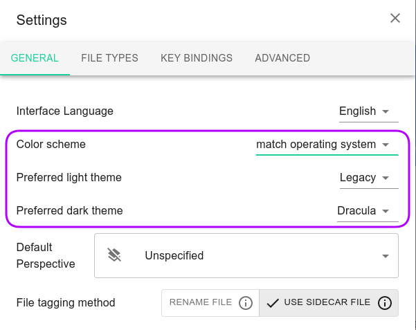 Adjusting the themes in the settings
