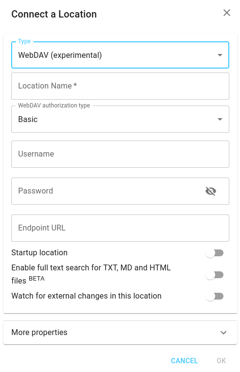 Connect folders from WebDAV server