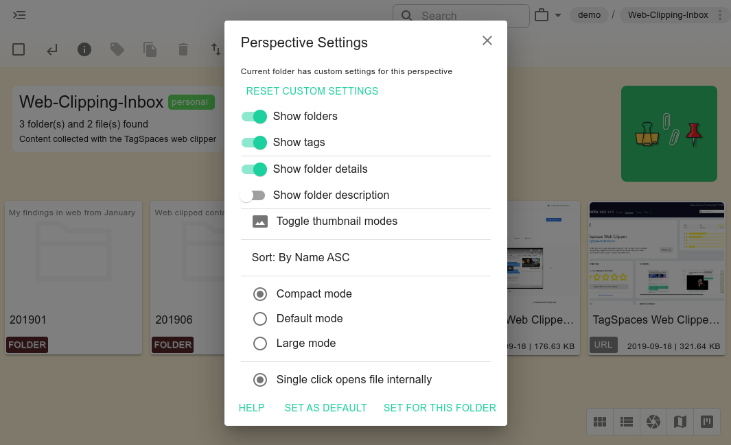 Custom perspective settings per folder