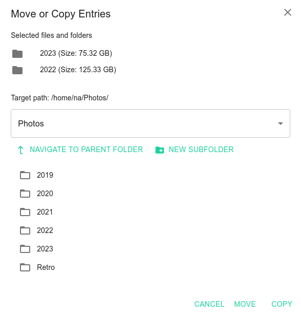 Enhanced dialog for moving files and folders