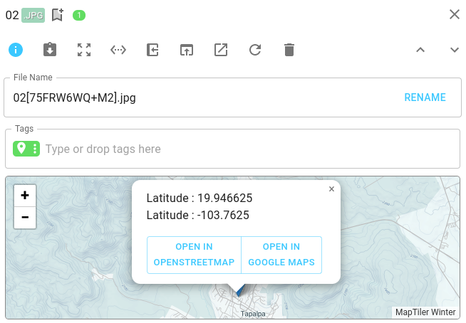 Open the place from the geo-tag in external map services