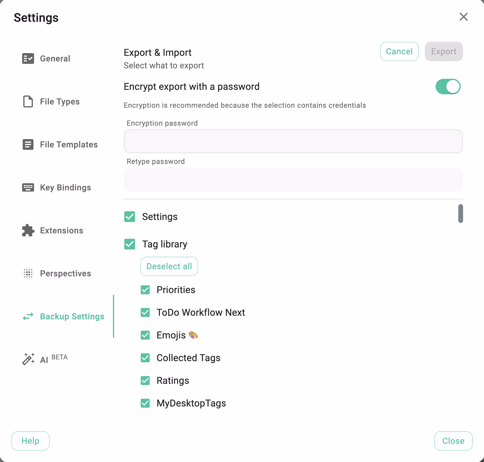 The new import/export flow for settings, locations, and tag groups